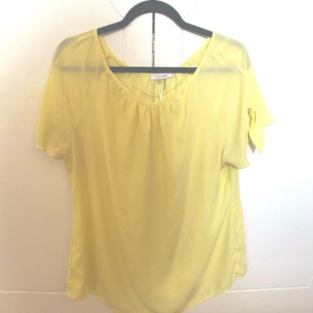 Womens Thin Chiffon Material Solid Yellow Blouse - image 1